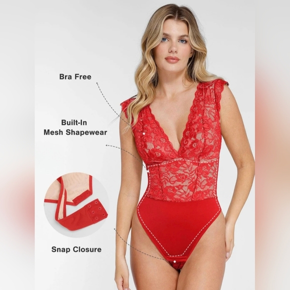 Popilush V-neck Sleeveless Sculpting Lace Bodysuit #510 - Picture 10 of 12